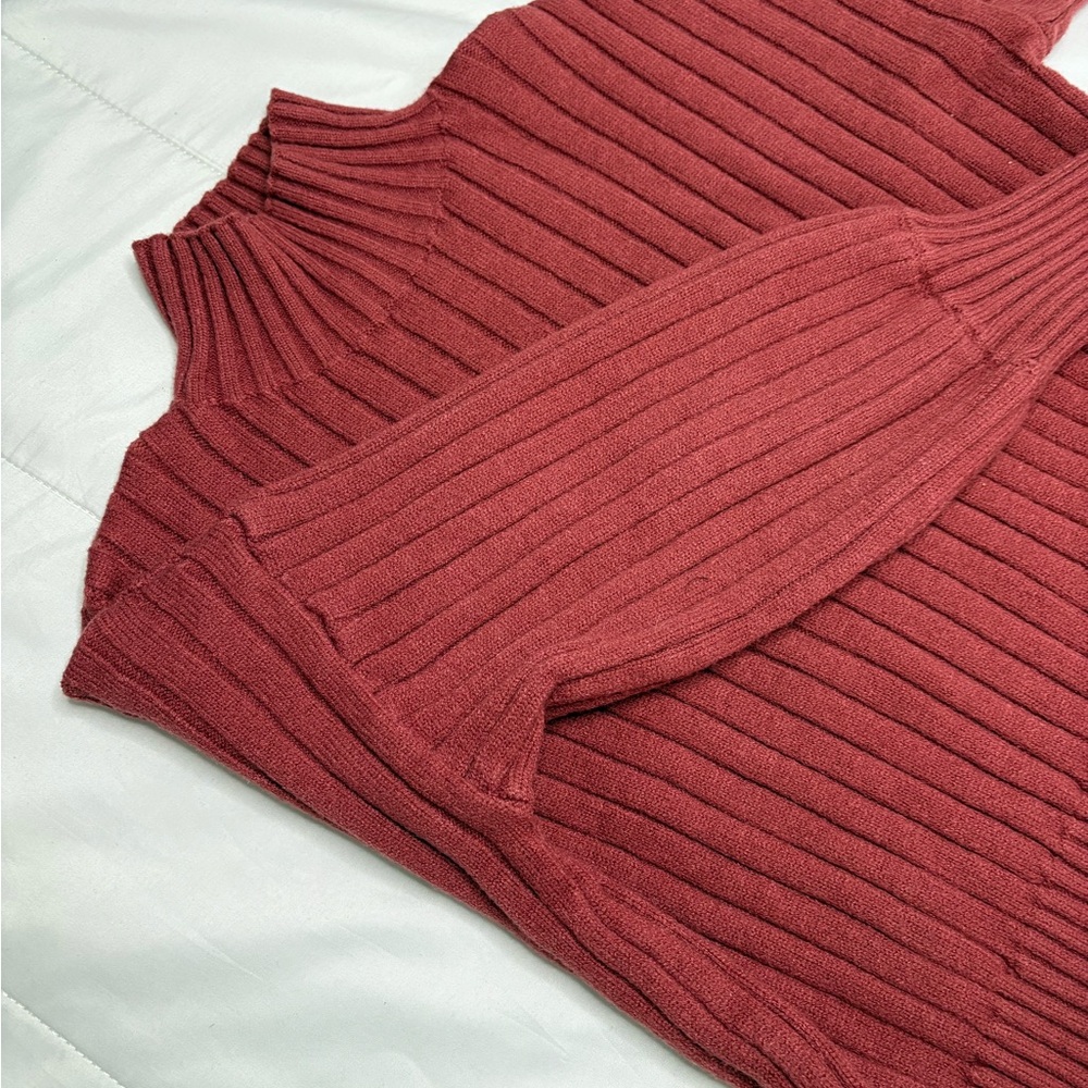 Zaful Ribbed Mock Neck Sweater - Rose